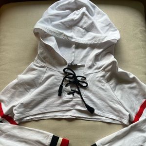cropped white long sleeve hoodie